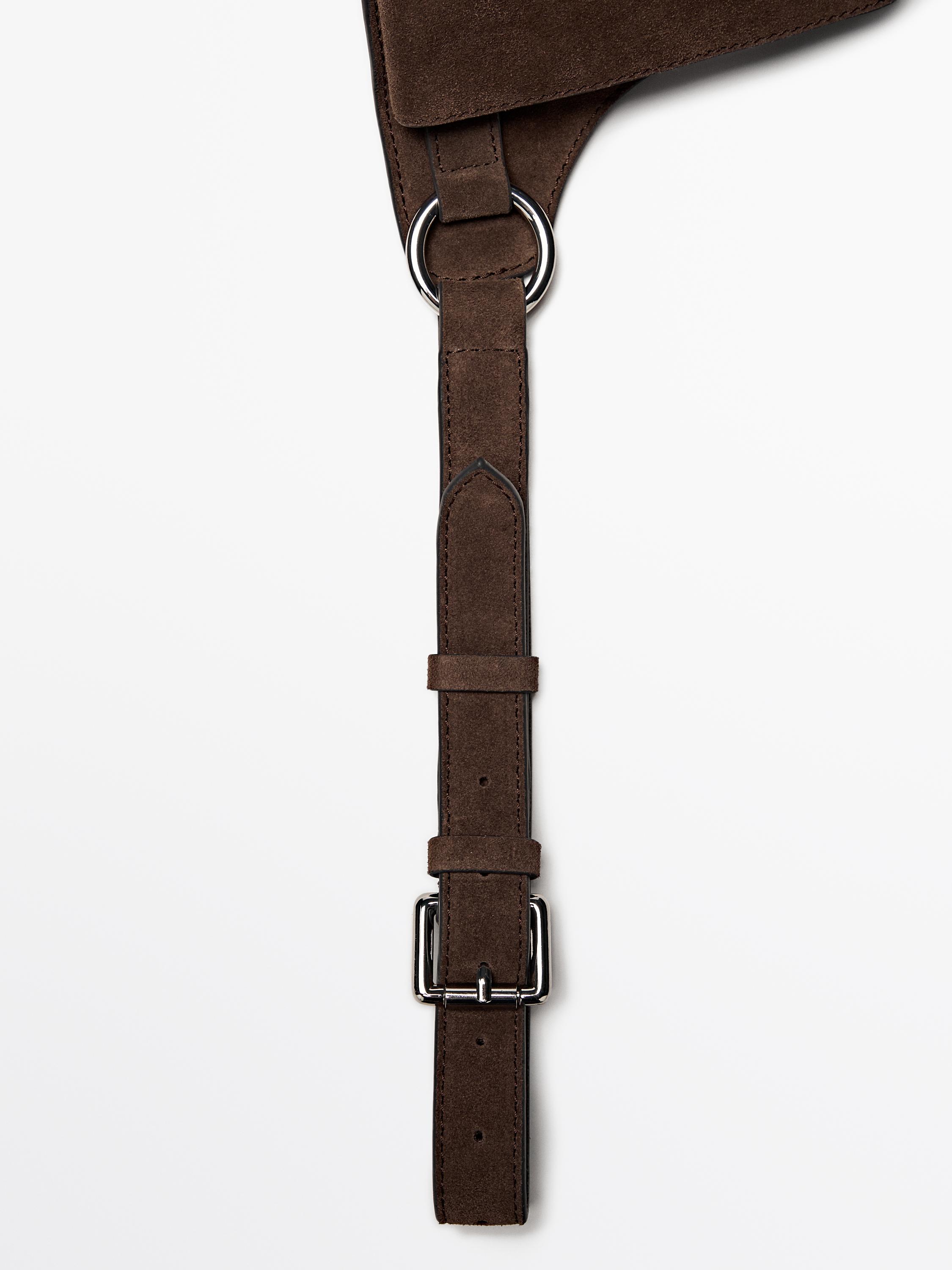 Split leather double compartment belt bag